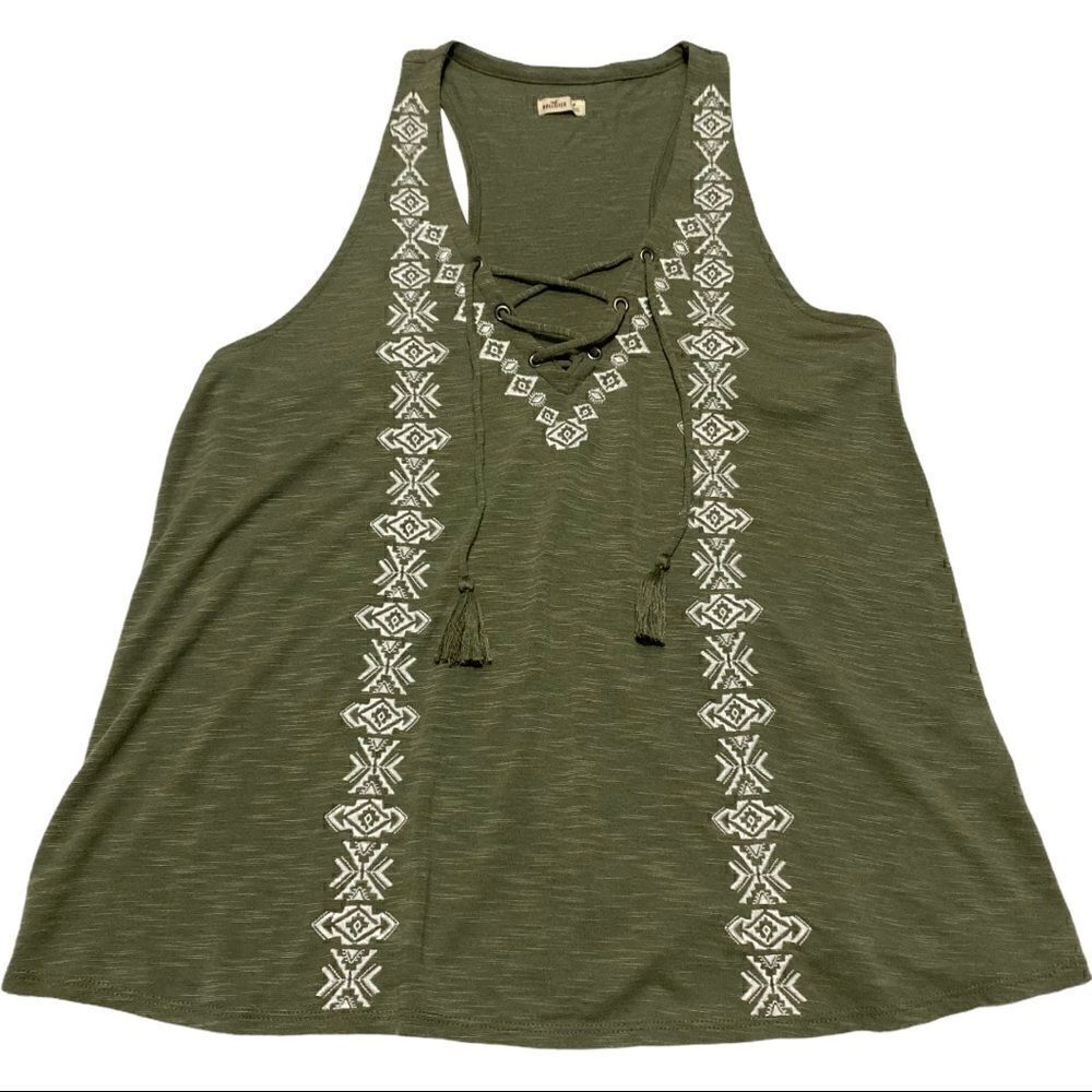 Hollister Green White Tribal Print Racerback Tank Top